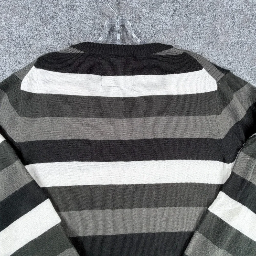 BKE Pullover Sweater‎ Mens L Black Gray White Striped Classic Office Wear Preppy